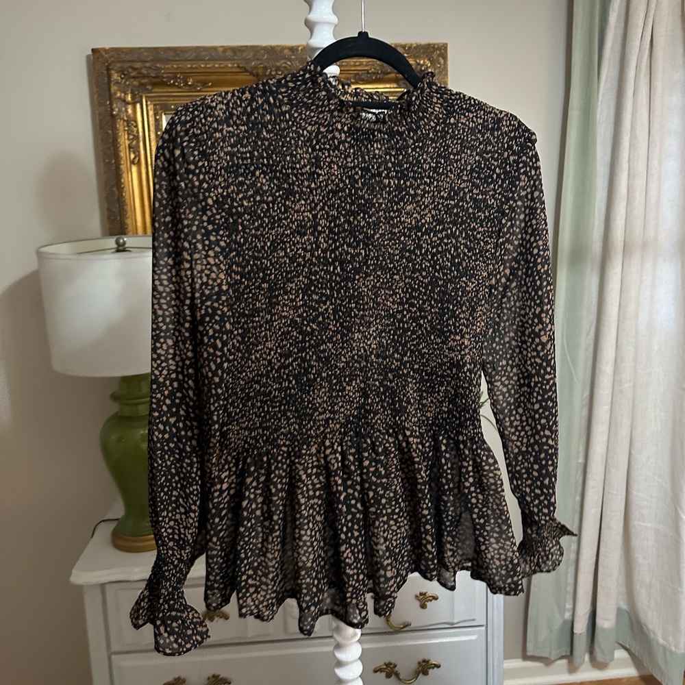 fabrik black & brown polka dot mesh top